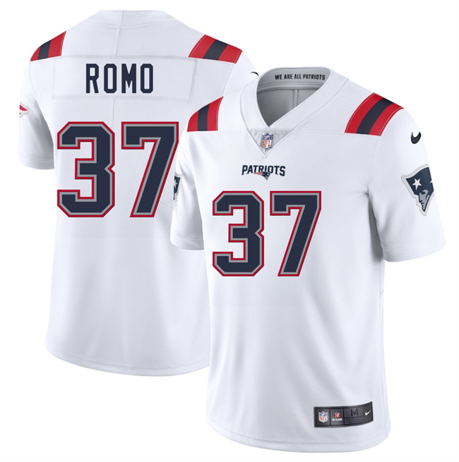 Men's New England Patriots #37 Parker Romo White 2025 Vapor Limited Stitched Football Jersey